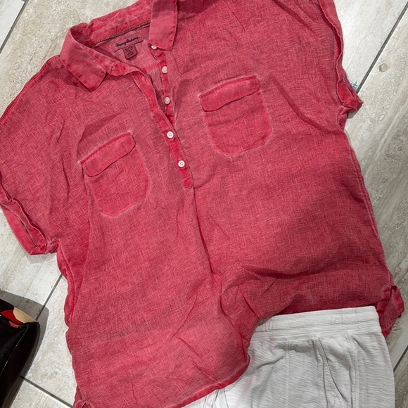 Tommy Bahama Red Linen Camp Shirt - Picture 2 of 6